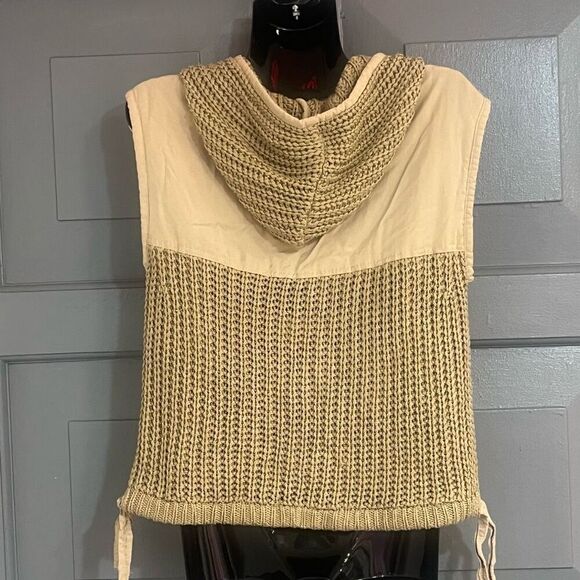 Anthropologie Daily Practice Open Air Tan Y2K Sweater Hooded Zip Front Vest Sz X - Picture 3 of 8